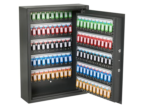 The Workplace Depot Digital Key Cabinet, High Security Wall Mounted Electric Combination Lock Key Safe with Key Hooks Coloured Key Tags for Home, Office, Business (100 Key Capacity)
