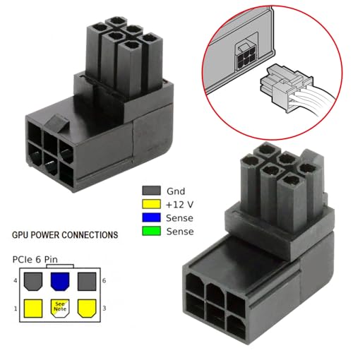 Adaptador de conector ATX 6Pin macho a hembra ángulo 90° x2 miniatura 4