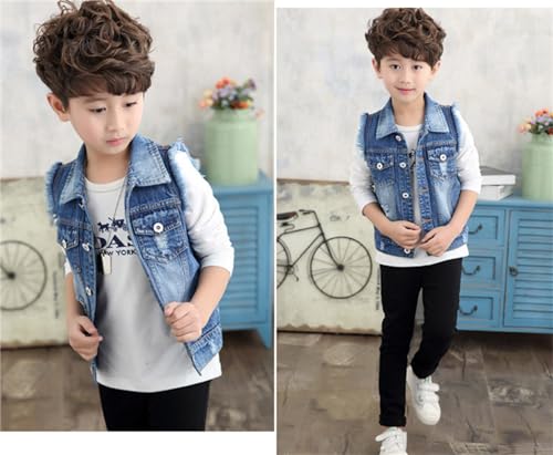 Kids Boys Denim Jacket Vest Sleeveless Turn-down Waistcoat Button Closure Jean Outerwear4