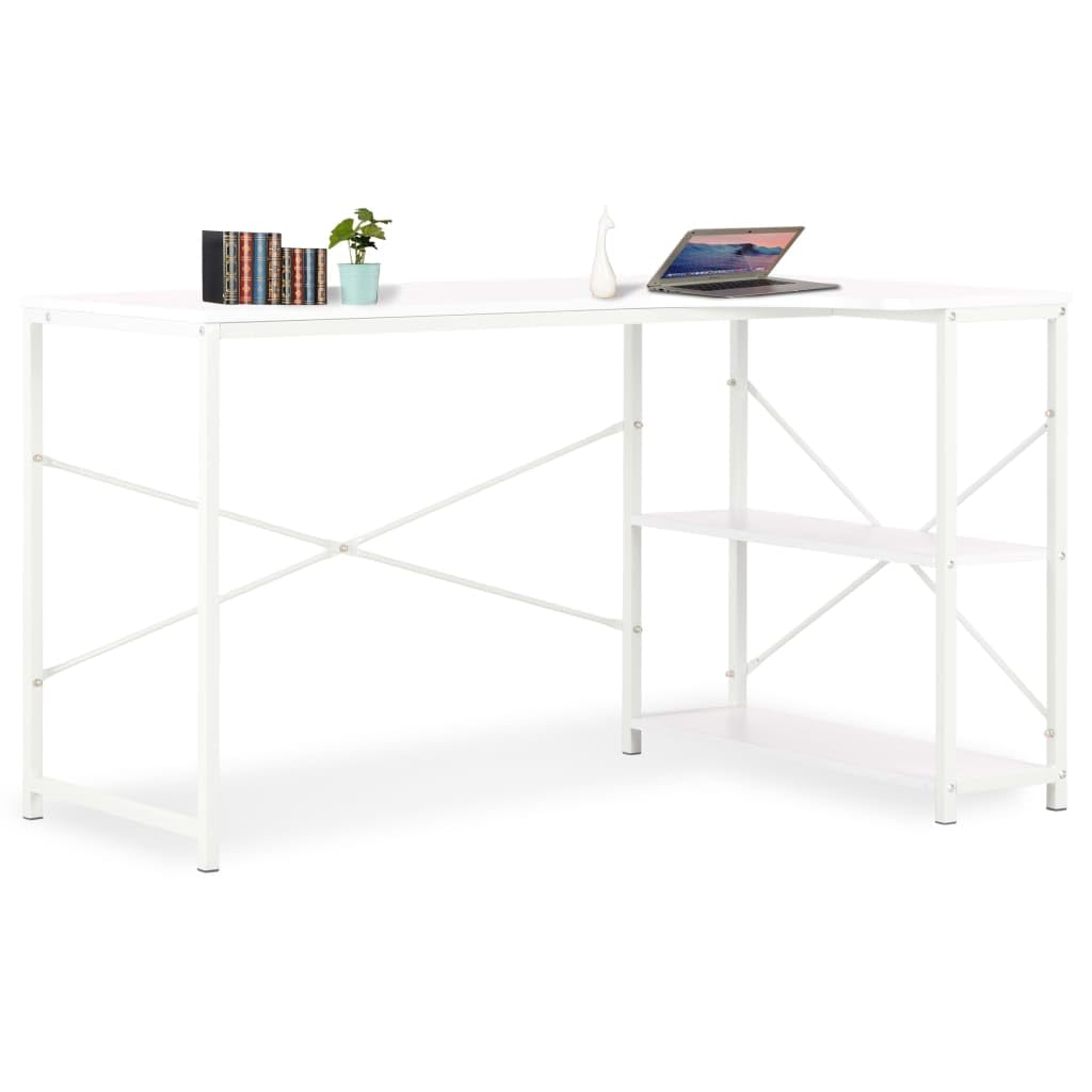Biurko komputerowe białe 120 x 72 x 70 cm z 2 półkami, materiał drewnopochodny i malowany proszkowo metal, stabilny stół biurowy do domowego biura, gabinetu i biura
