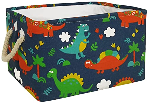 Duyiy Rectangle Size Canvas Storage Basket With Handle Large Organizer Bins For Dirty Laundry Hamper Baby Toys Nursery Kids Clothes Gift Basket(Dinosaur) #TOP24