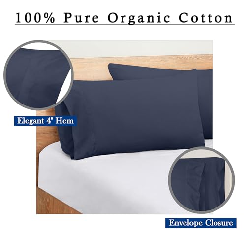 Image of ROYALE LINENS 300 Thread Count 100% Long Staple Combed Cotton Pillowcases Set of 2 - Ultra Soft - Standard Bed Pillow Cover - 20 inchx26 inch - Breathable, Cool & Crisp Percale Navy Pillow Cases (Std, Navy)
