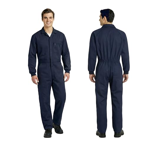 Buzo de Trabajo – Mono Industrial Multibolsillos | Tejido Resistente (65% Poliéster / 35% Algodón), Puños Elásticos y cierre Cremallera con Velcro | Ideal para Talleres, Industria (Azul Marino, S)