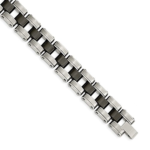 Stainless Steel Brushed & Polished with Black Ceramic Link Mens Bracelet 8.5