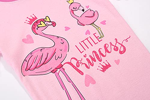 Joyond Girls Summer Cotton Pajamas 4 Piece Snug-Fit Sleepwear Size 10 for Toddler Clothes Kids Short Sleeves Owl & Flamingo Pjs Set — view 5