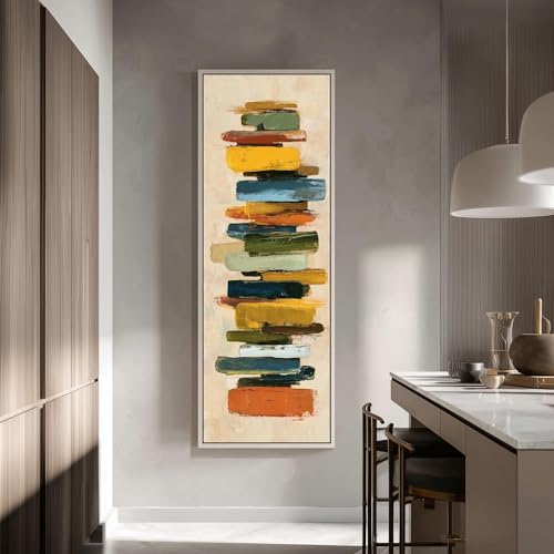 Assemblage minimaliste beige et vert tableau vertical original pour intérieur épuré