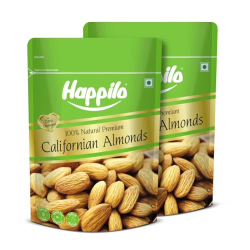 Image of Happilo 100% Natural Premium California Dried Almonds 500g Pack Pouch | Premium Badam Giri | High in Fiber & Boost Immunity | Real Nuts | Gluten Free (Pack of 2)