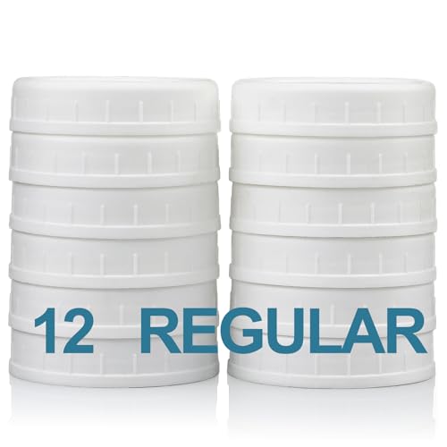 12 Pack REGULAR MOUTH Mason Jar Lids for Compatible with Ball Kerr Regualr Mouth Jars - Plastic Storage Caps for Mason Jars Canning Jars - Leakproof Dishwasher Safe & Food Grade - White