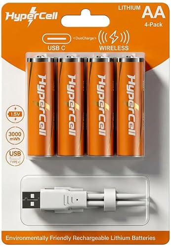 Image of Hypercell AA Rechargeable Batteries | 1.5V High Capacity 𝕃𝕚𝕥𝕙𝕚𝕦𝕞 3000 mWh | Dual Fast Charge (USB‑C Direct + Wireless Charge),1500+ Cycles| 15‑Year Lifespan| OEM 3 Years Warranty| Made in U.S