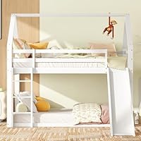 TOBIDOEN Haus-Etagenbett 140x200cm - Mit Rutsche & Leiter Für 2 Kinder