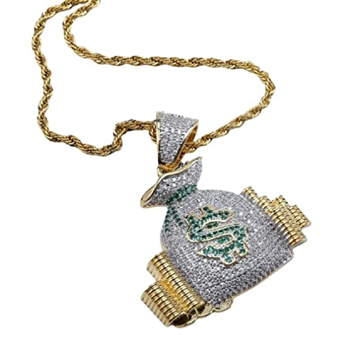 Dollar Sign Necklace For Men, Dollar Sign Money Bag Pendant Necklace With 22.8” Chain, Hip Hop Dollar Symbol Necklace, Punk Rock Necklace For Rapper, Dollar Keepsake Jewelry Gift For Men Boys #TOP3