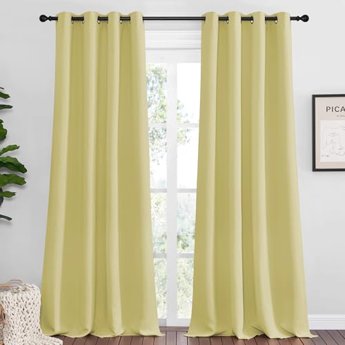 Image of NICETOWN Paler Yellow Blackout Curtains 90 inch Long for Office, Dining, Guest Room - Sound Reducing Heat and Cold Block Panels for Modern Decorative (55 inch Wide, 2 Pieces)