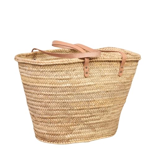 Cesteria Aparici - Bolso de palma - Cesta de la Compra con Asas -Capazo playa o pisicina- Capazo fibras naturales - Personalizable -Capazo Natural (55x25x35, Asas Largas)