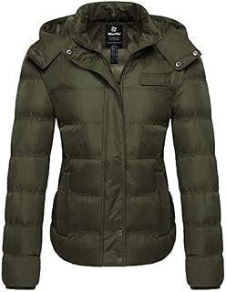 Wantdo Women's Plus Size Windproof Puffer Jacket Fleece Warm Winter Coat Olive M