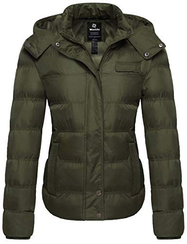 Wantdo Women's Plus Size Windproof Puffer Jacket Fleece Warm Winter Coat Olive M