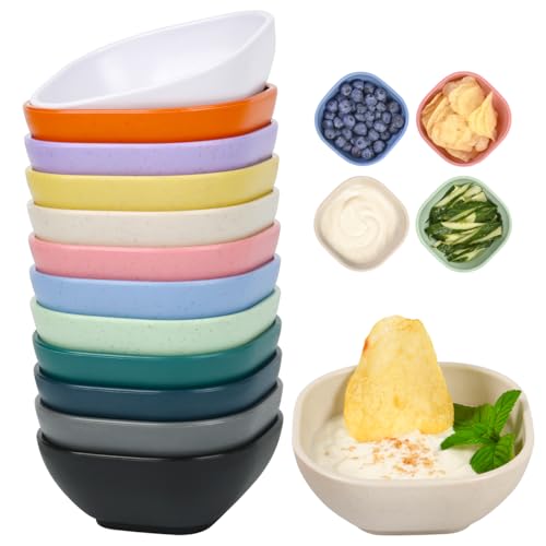 La Mejor Recopilación de Cuencos y platos para aperitivos y salsas - 5 favoritos. 47 BGHEOUYV - Paquete de 12 cuencos pequeños, tazas de salsa de inmersión de colores surtidos de 4 onzas, pajita de trigo, irrompible, preparación de plástico para guarniciones,...