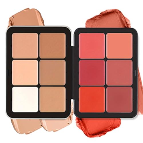 Paleta de 12 colores de corrector y colorete, de larga duración,