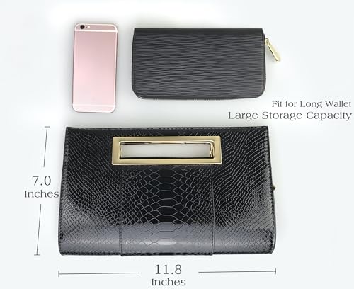 Hoxis HB-04434 Classic Crocodile Pattern Faux Patent Leather Metal Grip Cut It Out Clutch thumb #6