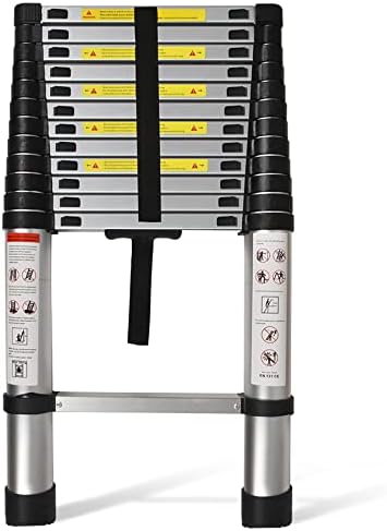Telescoping Extension Ladder 12.5 FT, Folding Telescopic Aluminum Ladders, Lightweight Collapsible Ladder Step for RV Roof Attic Home, 300 LB Capacity (12.5 FT)