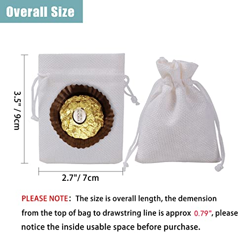 Bezall 50Pcs White Burlap Bags with Drawstring, 2.7x3.5 Inch Small Linen Gift Bags Jewelry Candy Pouch Sacks for Christmas, Wedding Favor, Party, DIY Craft