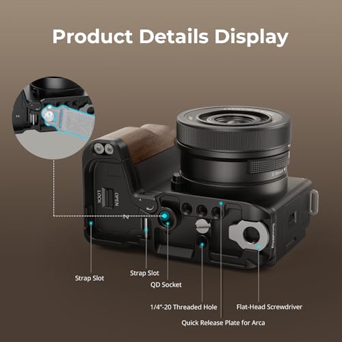 Image of SMALLRIG ZV-E10 II L-Shape Plate with Wooden Handle, Handgrip for Sony ZV-E10 II, Built-in Quick Release Plate for Arca, 1 /4 inch-20 Holes - 4864