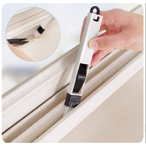 Image of Window Gap Cleaning Brush with Dustpan Sliding Door Track Cleaner Crevice Dust Removal Tool for Home Kitchen Bathroom.