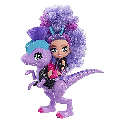 Cave Club Beb&eacute; con dinosaurio, mu&ntilde;eca pelo morado con mascota y accesorios,...