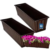 KOTARBAU® 2er Set Blumenkasten - Blumentopf für Balkon - 60 x 18 x 14 cm - Braun - Balkonkasten Balkongeländer - Pflanzkasten mit Untersetzer - aus Kunststoff - Rechteckig