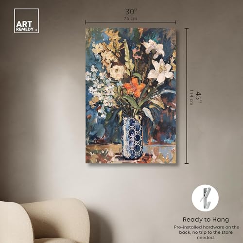 Image of Art Remedy Blue Floral Vase Canvas Floral Vase Wall Art, Gallery Wrapped, 30 inch x 45 inch