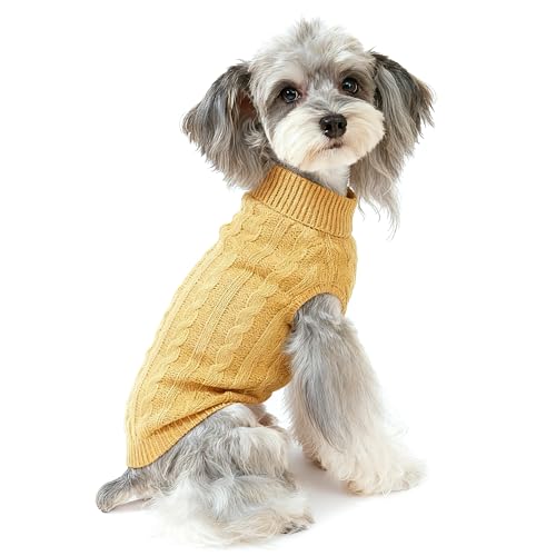 Image of Dog Sweater Soft Warm Turtleneck Knitted Clothes for Small Medium Large Pet | Comfy Wool Knit, Turtleneck & Classic Design, Easy on /off, Warm Winter Girls Boys Dogs Christmas Sweaters, Khaki, XXS