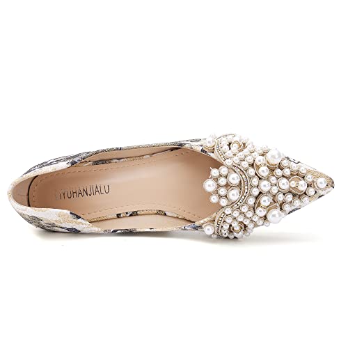 Pearl Decoration Women's Flat Bottom Pointed Toe One Step Shoes3