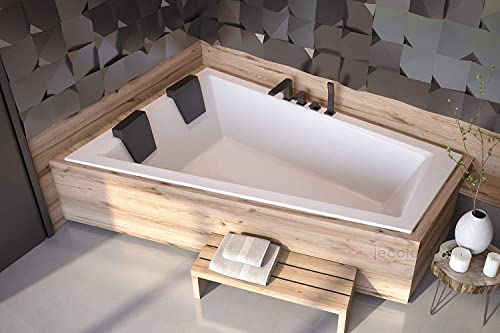 ECOLAM Baignoire trapézoïdale pour deux Intima Duo Slim 180x125 cm gauche + 2x appuie-tête noir confortables. Vidange automatique Alcaplast + Pieds et...