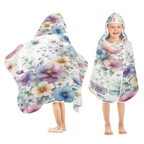 Kigai Colorful Flowers Hooded Beach Towel for Kids Soft Absorbent Quick Dry Bath Towel with Hood Lightweight Toddler Shower Pool Bath Wrap for Boys Girls