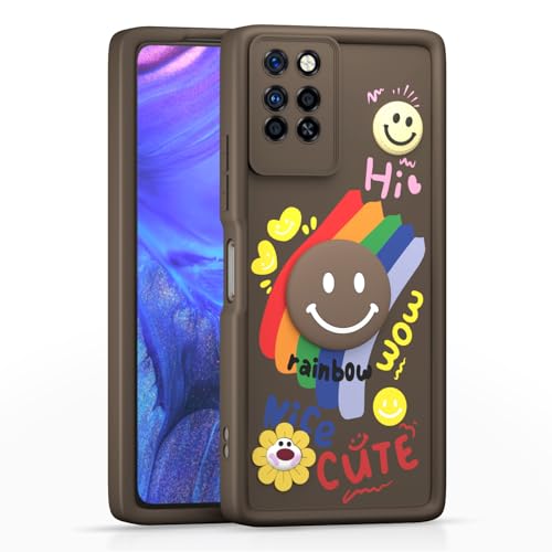 Image of Pikkme Back Cover for Infinix Note 10 Pro | Soft Silicone| Cute Rainbow Smile & 3D Cartoon Flower Design | Shockproof Raised Camera Protection Bumper Case (Brown)