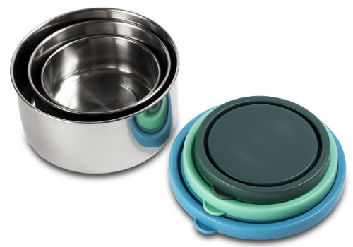 MIRA Stainless Steel Lunch Containers - 3-Piece Nesting Food Storage Set - BPA-Free Reusable Boxes for Meals & Snacks (Blue/Emerald/Teal)
