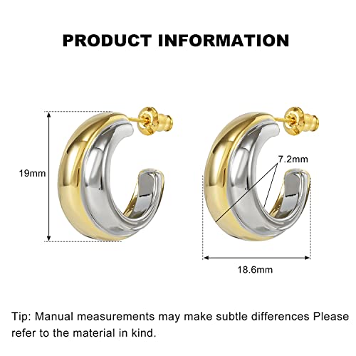 Two Tone Hoop Earrings for Women,Trendy Sterling Silver Gold C Shaped Hoop Earrings for Girls Classic Lightweight Hoops Earrings2