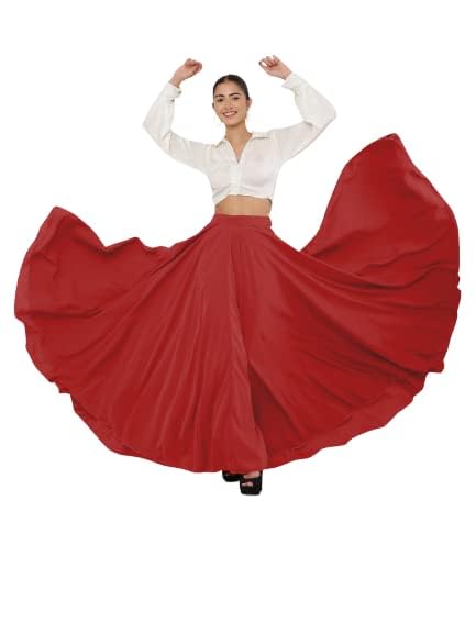 Image of Women's American Crepe Blooming Flared Long for Traditional Stitched A-line Flare Skirt for Girls with 12 Meter Flare 40inch Height