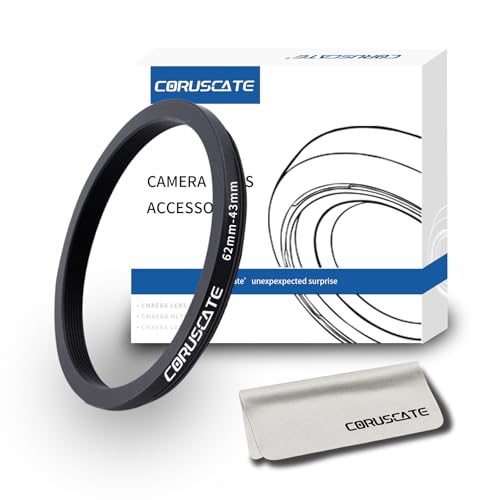 62mm to 43mm Camera Lens Adapter,Change The Filter or Lens Size from 62mm to 43mm.Compatible All 43mm Thread Filter Accessory+1pcs Lens Cleaning Cloth.