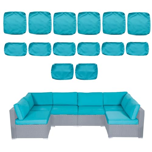 kinbor 14 Piece Patio Cushion Covers Replacement - Outdoor Couch Cushion Slipcovers with Zipper for Sectional Sofa Furniture Set, Washable Outdoor Covers Only (Turquoise)