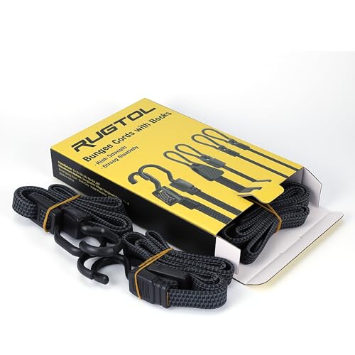 Bungee Cords with Hooks Heavy Duty, Flat Adjustable Bungee Cords with Hooks 40 Inch, Rubber Black Bungee Straps with Buckle Hooks for Outdoor, Camping, Tarps, Bike Rack, Tent, Truck, 4 Pack