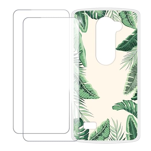 UOGNADGD Compatible with LG Leon LTE Case Colorful Custom Cover with 2 Pack Tempered Glass Screen Protectors - Shockproof Scratch-Resistant (Leaf)