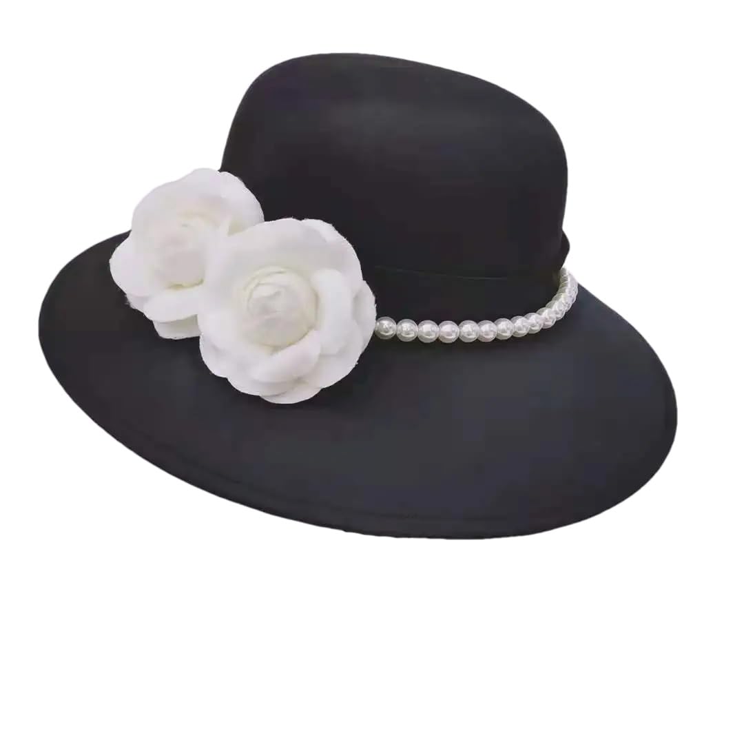 Yeuyyben Donne Elegante Francese Abito Da Sposa Nero Cappello Foto Retrò Cappello Fedoras