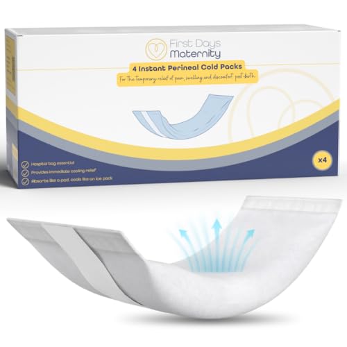 First Days Maternity Instant Perineal Cold Packs - Up to 20mins Cooling Effect - Absorbent Disposable with Soft Cotton Cover - Ideal Hospital Bag Maternity Essentials (Pack of 4)