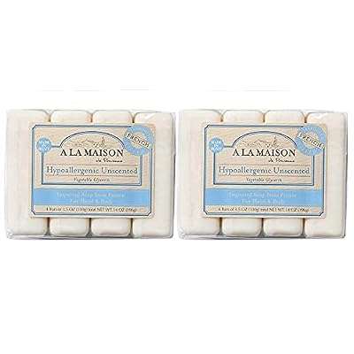A LA MAISON Hypoallergenic Unscented Bar Soap - Triple French Milled Natural Moisturizing Hand Soap Bar (8 Bars Of Soap, 3.5 Oz)