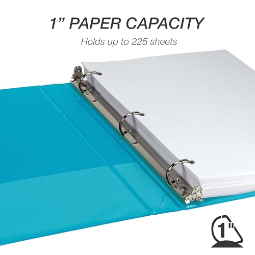 Image of Samsill Durable 1 Inch Binder, D Ring Binder, Customizable Clear View Cover, Sky Blue, Holds 225 Pages