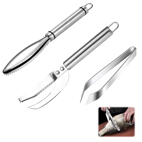 YUANFANXX Ecailleur Poisson Professionnel Inox 304, Couteau Nettoyage Poissons, Kit Of Grattoir à écailles de Poisson, Pince Arrete Poisson, Pince a Desareter le Poisson pour enlever os de poissons