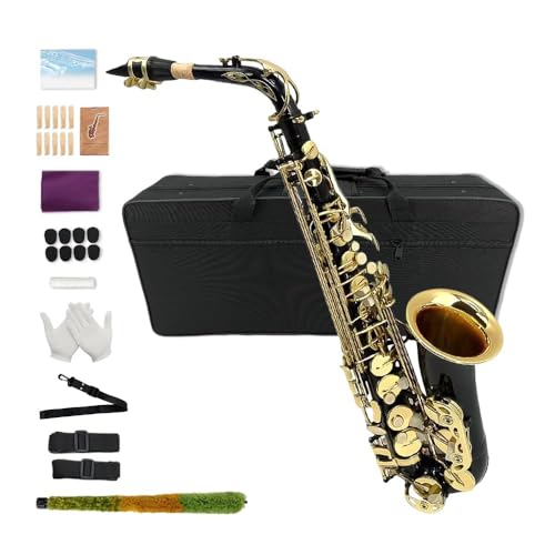 Image of Yinfente Eb Alto Saxophone For Beginners Adult,Saxophone Student,E Flat Alto Sax Full Kit With Reeds,Pads Cushions,Hard Carrying Case,Cleaning Cloth & Rod,Mouthpiece,Gloves,Neck Strap Black & Gold