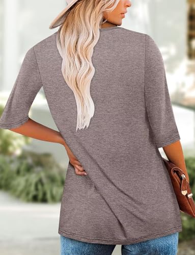 KISSMODA Women's Casual 3/4 Sleeve T-Shirts Round Neck Cute Tunic Tops Basic/Pleated Summer Tops Trendy Spring Blouses