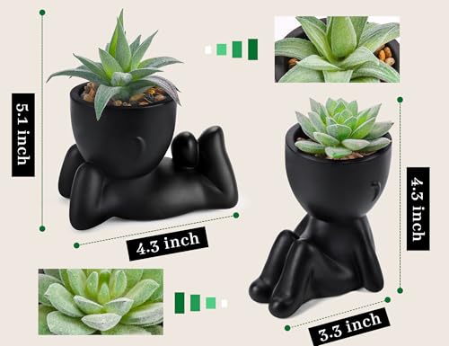 Der Rose Set of 2 Fake Plants Artificial Succulent Plants for Office Desk Accessories Black Bathroom Home Room Aesthetic Decor Indoor - Image 4