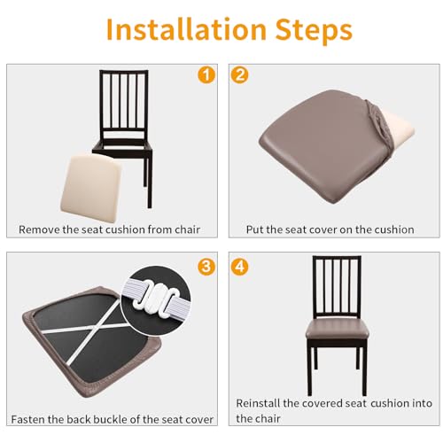 Image of YISUN Waterproof Chair Seat Covers Set of 6, Pu Leather Dining Room Chair Covers, Stretch Chair Cover for Dining Room Chair Protector Slipcover for Kitchen, Hotel (6, Pu Dark Tan)